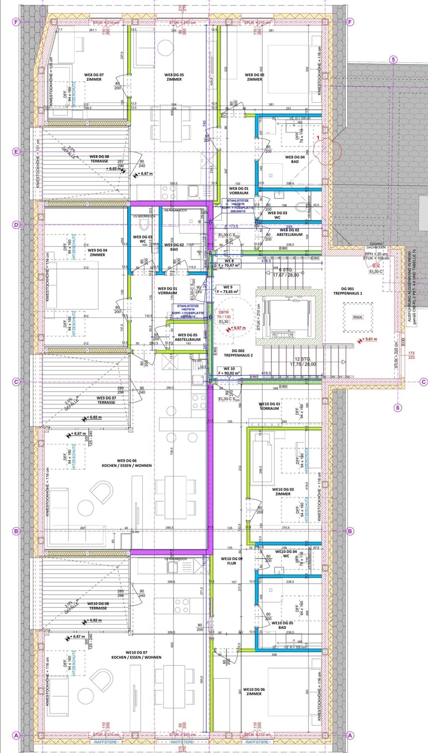 Auszug Grundriss Dachgeschoss Ilz 61 mit Wohnungen WE08, WE09 und WE10