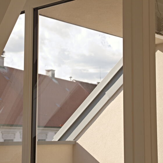 Eckfenster mit Ausblick über den Ortskern von Ilz