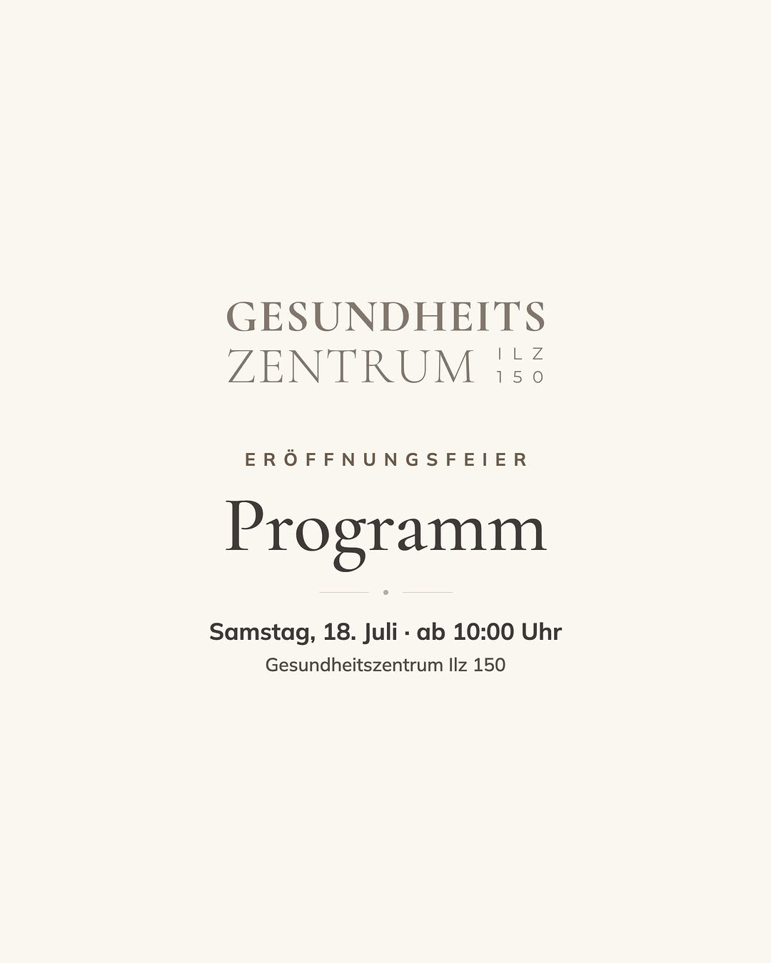Am Samstag den 18. Juli feiern wir die Eröffnung des Gesundheitszentrums Ilz 150 - das ganze Programm zum durchblättern 💚 Los geht's um 10:00 mit der kirchlichen Segnung, Grußworten und Musik - ab 12:00 warten Spielstationen, Kinderschminken und Hüpfburg auf die Kleinen Von Bandscheibe bis Mentaltraining - unsere GesundheitsdienstleisterInnen geben den ganzen Nachmittag spannende Einblicke im Bewegungraum OG 1 Um 13:30, 15:00 Und 16:30 können sie bei einer geführten Tour durchs Haus dabei sein Wir freuen uns auf ihren Besuch! Alle Infos auf www.ilz150.com